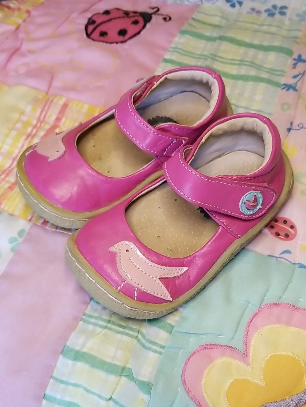 Livie & Luca Pink Leather Mary Jane Shoes with Light Pink Bird Size 5 Pio Pio